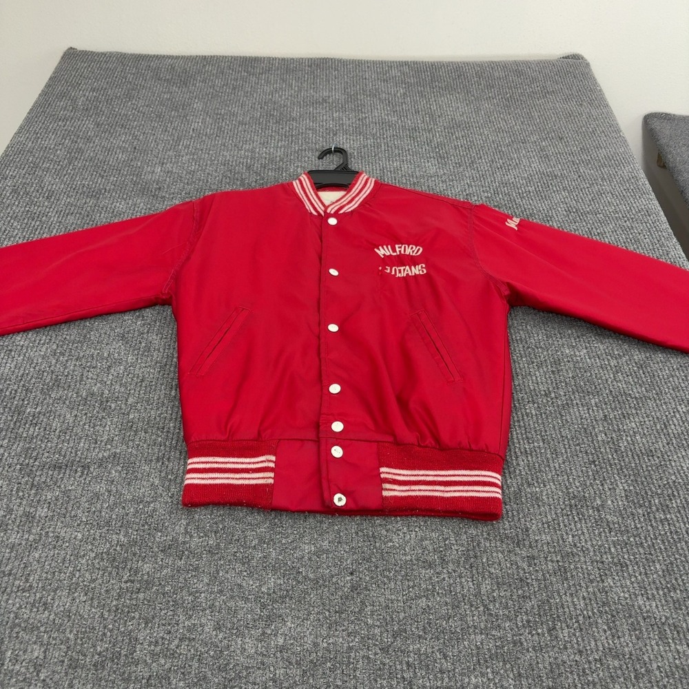 Vintage Milford Trojans West Wind Varsity Jacket S Red Nylon Snap Bomber Retro